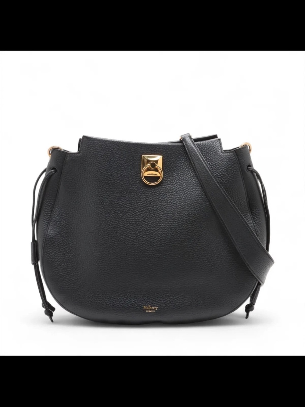 Mulberry Black Pebbled Leather Hobo Shoulder Bag with Gold Hardware Accent